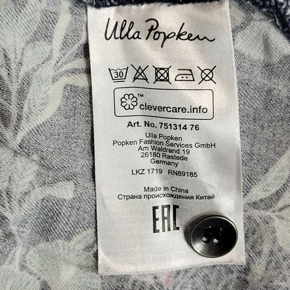 Ulla Popken Navy Floral Paisley Print Roll-Tab Sleeve Viscose Popover Blouse - Picture 11 of 14